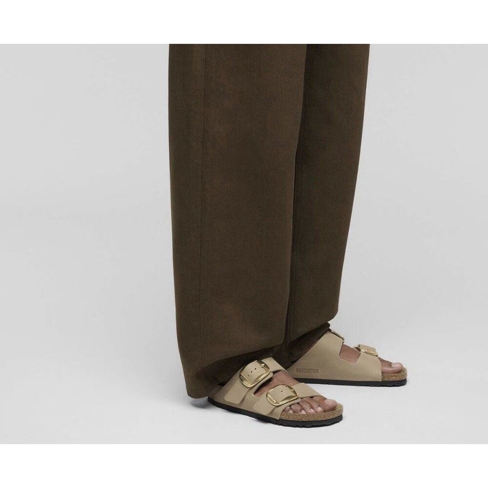 Birkenstock Taupe Sandals with Gold Buckles - Picture 2 of 8